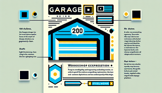 Minimalistisches Garagenschild als klare Vektorgrafik in Persian Blue mit gelbem Akzentpunkt auf weißem Ghost-White-Hintergrund, ruhige und reduzierte Komposition