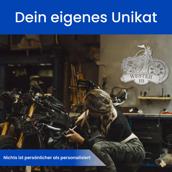 Motorrad mit Name und Nummer - Steelmonks