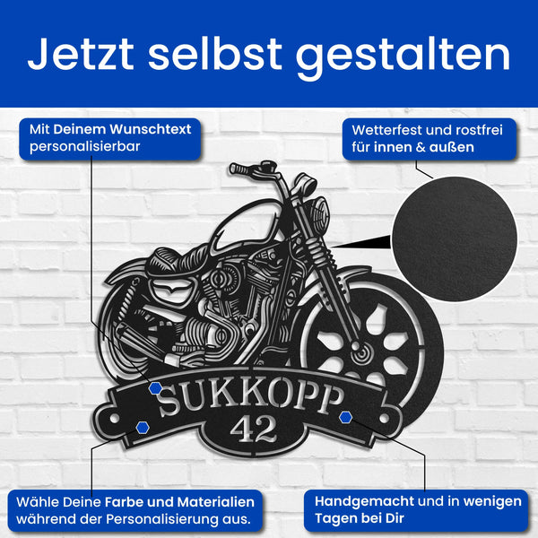 Motorrad mit Name und Nummer - Steelmonks