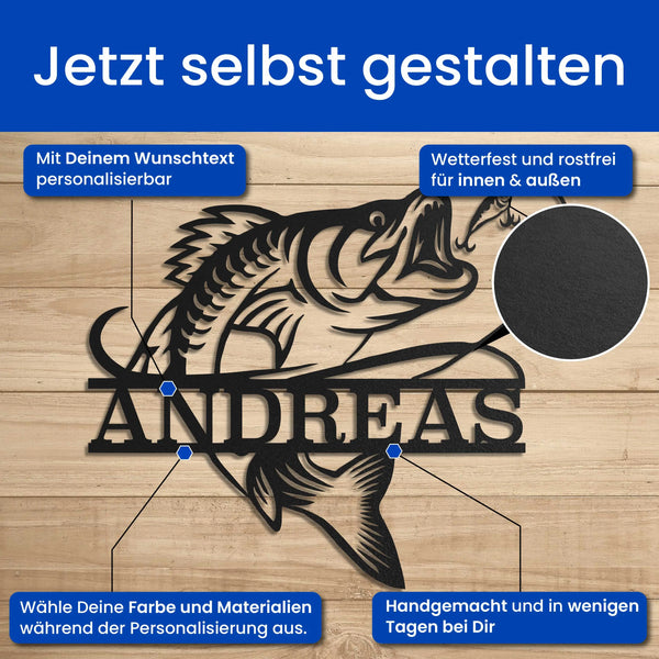 Schwarzbarsch am Haken - Tier Schild