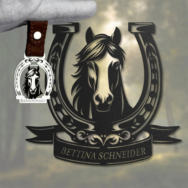 Pferd im Hufeisen Set (Schild & Anhänger) Steelmonks