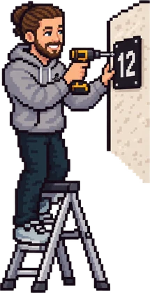 Pixel-Art: Luis auf der Leiter