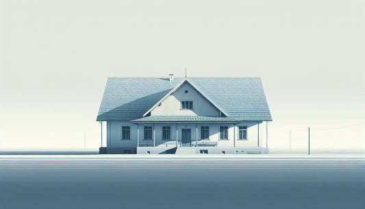 altes haus mit grauem eternitdach als klare vektorgrafik auf hellem hintergrund mit text zu dachmaterial