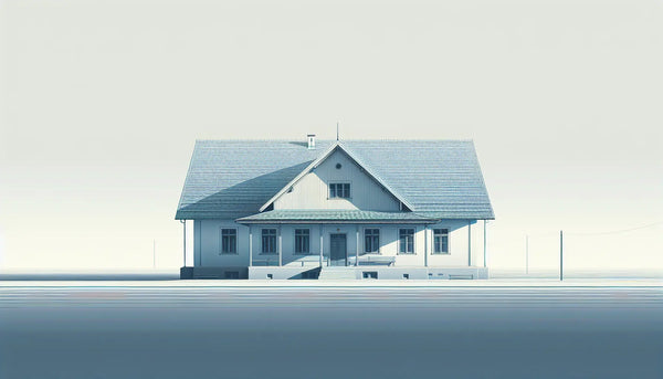 altes haus mit grauem eternitdach als klare vektorgrafik auf hellem hintergrund mit text zu dachmaterial