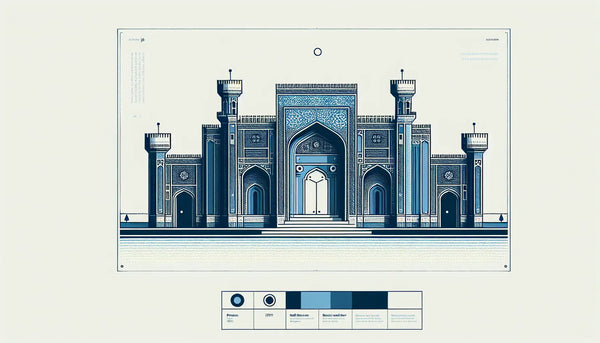 altes schloss mit kunstvollen verzierungen als klare vektorgrafik auf hellem hintergrund mit text zu robuster metalltuer