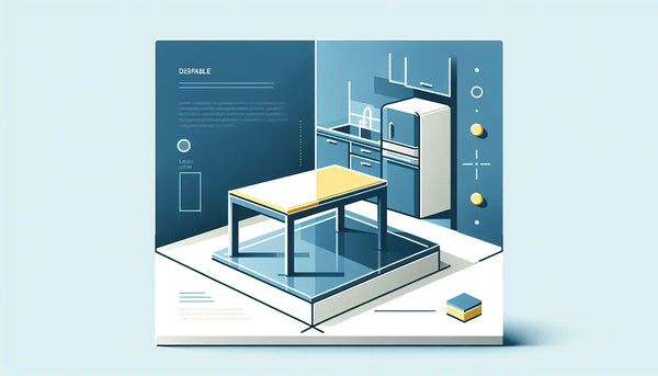 minimalistische stilisierte darstellung eines kuchentischs und gereinigten bodens als klare vektorgrafik ruhiger weisser hintergrund reduzierte komposition
