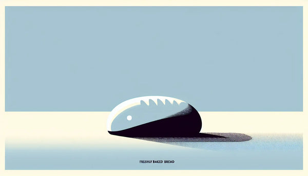 stilisiertes brot als einfache vektorgrafik auf hellem hintergrund mit kurzem infotext zu baeckerei basics