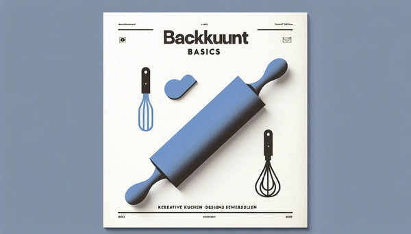 ein einfaches kuechenwerkzeug fuer backen als klare vektorgrafik auf hellem hintergrund mit text backkunst basics kreative kuchendesigns verstehen