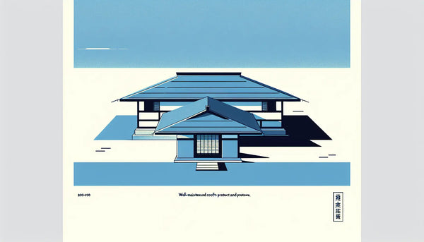 stilisiertes dach als klare vektorgrafik auf hellem hintergrund mit text dachpflege und punkt zu gepflegte daecher schuetzen und erhalten