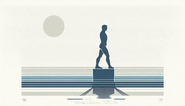 stilisiertes athleten denkmal als klare vektorgrafik auf hellem hintergrund mit text zu ehrung der sportgeschichte und leichtathletik