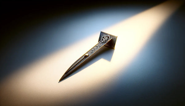 Hochwertiger, realistischer Zunft-Anstecker aus Metall symbolisiert Handwerkskunst mit eleganten blauen und gelben Akzenten auf weißem Hintergrund.