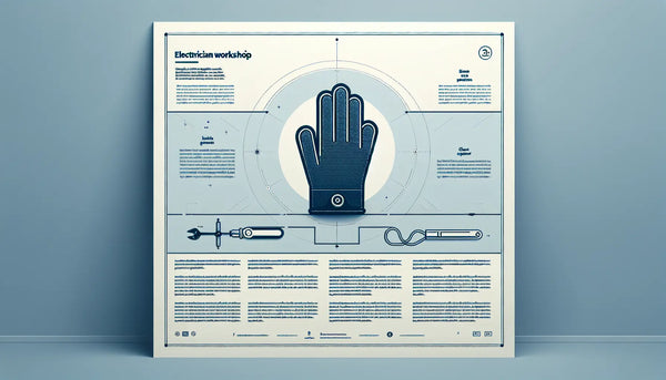 Elektrotechnisches Werkzeug oder Handschuh als klare Vektorgrafik auf hellem Hintergrund mit Text zu Elektriker Werkstatt