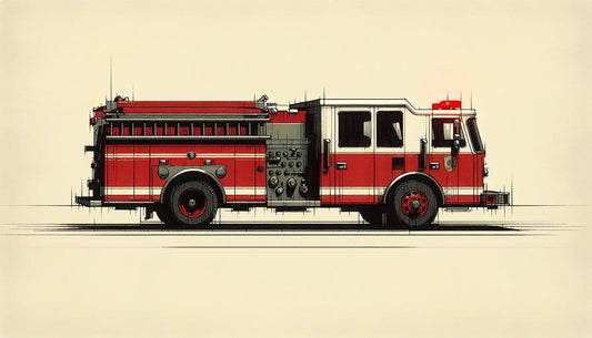 Moderne Seite eines Feuerwehrautos als skizzenhafte ruhige Zeichnung ohne Menschen