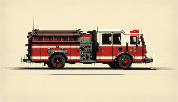 Moderne Seite eines Feuerwehrautos als skizzenhafte ruhige Zeichnung ohne Menschen