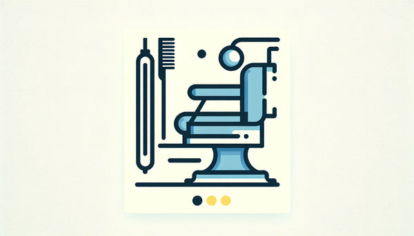 stilisiertes friseurstuhl symbol als klare vektorgrafik auf weissem hintergrund mit text zu friseurszene moderner salon