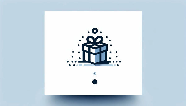 Geschenkpaket als einfache Vektorgrafik auf hellem Hintergrund mit Text zu Geschenken fuer Handwerker
