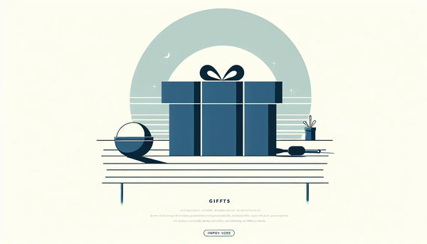 Geschenkpaket mit Schleife auf einfachem huebschem Tisch als Vektorgrafik mit Text zu Geschenken fuer Konditoren