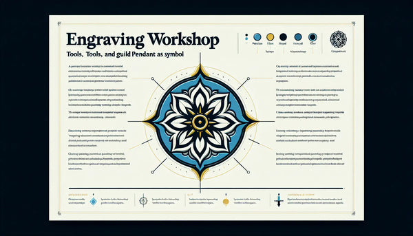 stilisiertes zunftanhaenger als klare vektorgrafik auf hellem hintergrund mit text zu gravur werkstatt