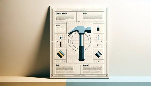 Hammer als klare Vektorgrafik auf hellem Hintergrund mit Text zu Hammer Basics Grundwerkzeug fuer Handwerker