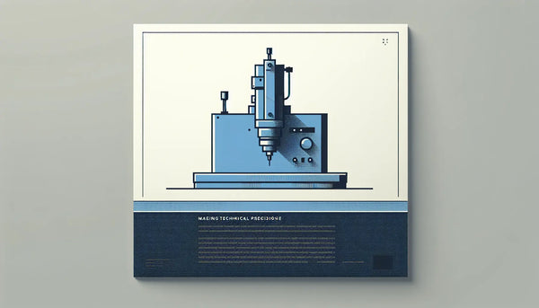 stilisiertes symbol einer ccn fraesmaschine als einfache vektorgrafik auf weissem hintergrund mit text zu metallwerkstatt einblicke