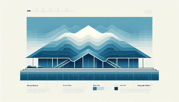 dachstruktur mit wellenfoermigen platten als klare vektorgrafik auf hellem hintergrund mit minimalistischem design und dezentem gelben akzentpunkt