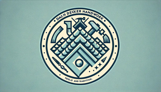 stilisiertes dachziegel symbol als klare vektorgrafik auf hellem hintergrund mit text zu dachdeckerhandwerk und werkzeuge tradition