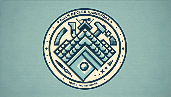 stilisiertes dachziegel symbol als klare vektorgrafik auf hellem hintergrund mit text zu dachdeckerhandwerk und werkzeuge tradition