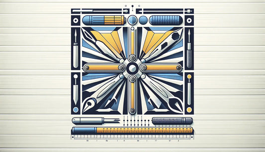 Minimalistische Vektorgrafik eines stilisierten Multifunktionswerkzeugs in Persian Blue mit einem kleinen gelben Akzentpunkt auf weißem Hintergrund