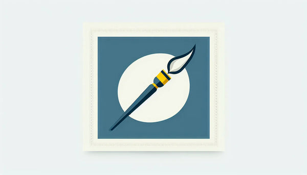 stilisierten malerpinsel als einfache vektorgrafik auf ruhigem hellen hintergrund mit text zum thema maler handwerk minimalistisch