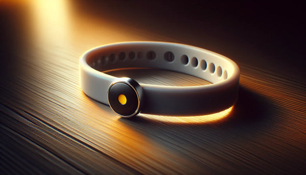 Nahaufnahme eines minimalistischen Notrufknopfs an Armband mit modernem Halterungssystem in Steelmonks Farben für schnelle Sicherheit.