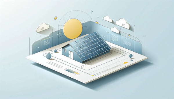 modernes blechdach mit photovoltaik panels als klare reduzierte vektorgrafik auf hellem hintergrund minimalistische landschaft im hintergrund