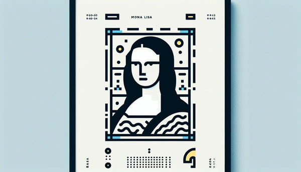 Mona Lisa als klare Vektorgrafik auf hellem Hintergrund mit Text zur Kunst im Museum