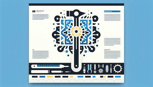 Minimalistisches Bild eines stilisierten Hammers als Zeichen für personalisierte Werkzeuge auf ruhigem weißem Hintergrund mit klarer blauer Linie und gelbem Akzentpunkt