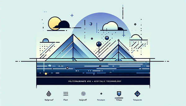 Polycarbonat dachplatten mit hagelkörnern neben transparentem acrylglas dach auf hellem hintergrund technische infografik lichtdurchlässig hagelfest