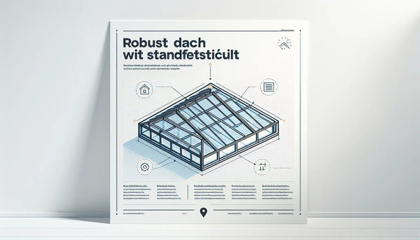 Trapezblechdach als klare Vektorgrafik auf hellem Hintergrund mit Text zu Robustheit und Dauerhaftigkeit bei Schneelast