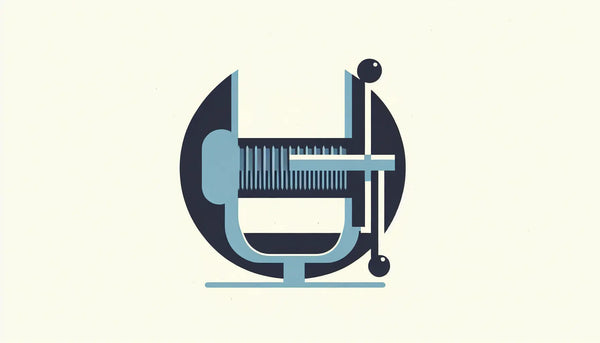 Schraubzwinge als klare Vektorgrafik auf hellem Hintergrund mit Text zu Schlosser Handwerk und Metallwerkzeuge