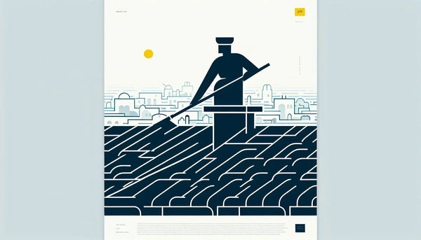 stilisiertes schornsteinfeger symbol auf dach als reduzierte vektorgrafik auf weiss minimalkunst mit text schornsteinfegerarbeit und handwerk mit tradition