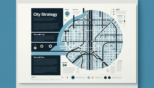 strategische stadtkarte mit strassen bru cken und verkehrsfluss als reduzierte vektorgrafik auf hellem hintergrund mit text zu stadtstrategie