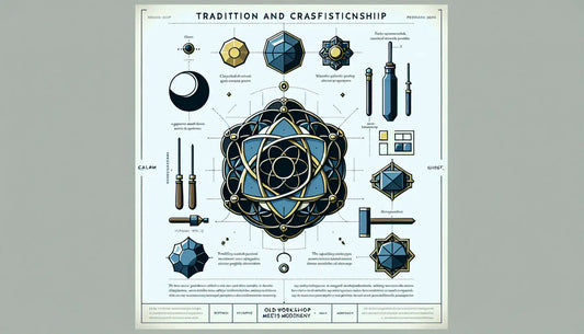 Minimalistischer Zunftanhänger in Persian Blue mit gelbem Akzent auf weißem Hintergrund, symbolisch für traditionelle Steinmetzwerkstatt und Handwerk.