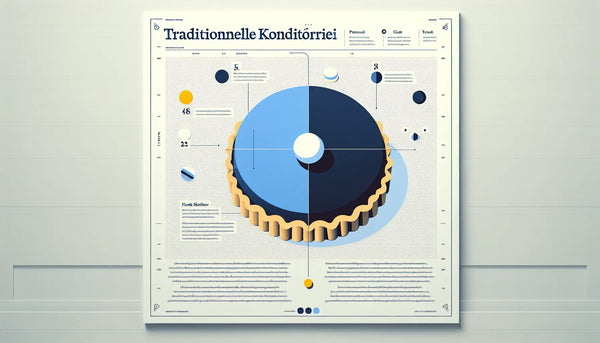 franzoesische tarte als klare vektorgrafik auf hellem hintergrund mit text zu traditioneller konditorei und makronen