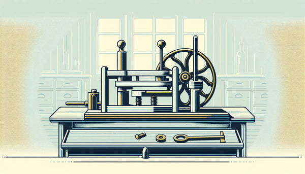 Historisches schlossmechanismus in minimalistischer vektoroptik auf weissem hintergrund mit text zu traditioneller schlosserei