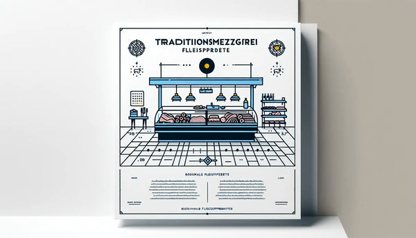 traditionelle metzgerwerkstatt mit fleischtheke und regionalen fleischprodukten ohne menschen auf weissem hintergrund
