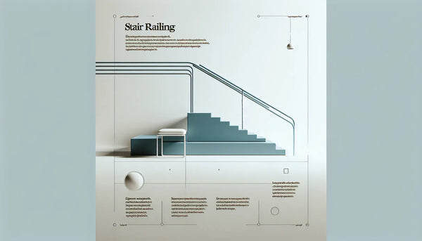 modernes treppengelaender aus edelstahl und glas als minimalistische vektorgrafik auf hellem hintergrund mit text zu elegantem wohnraum