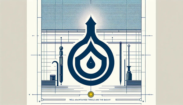 Zunftanhaenger als klare Vektorgrafik in persian blue auf hellem hintergrund mit text zu werkstatt und gepflegte werkzeuge
