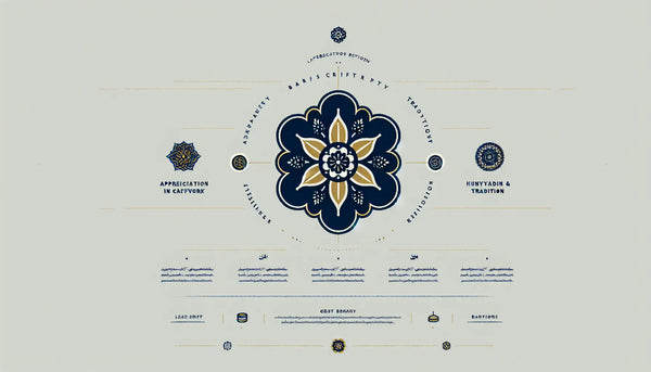 Minimalistische Infografik mit einem stilisierten Zunft Anstecker in Persian Blue auf weißem Hintergrund, symbolisiert Wertschätzung im Handwerk und Backstube Tradition
