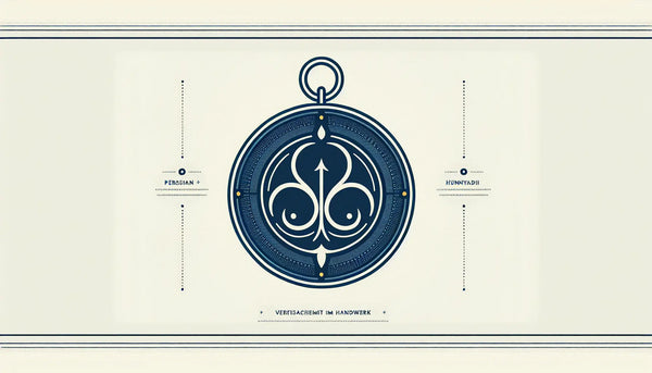 guild pendant as simple vector graphic centered on white background with text about craftsmanship and pride in handwork