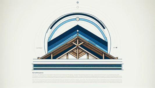 stilisiertes dachstuhl element als klare vektorgrafik auf weissem hintergrund mit text zu zimmerer dachstuhl handwerk in holzbau und tradition
