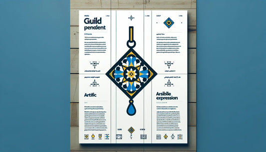 Minimalistischer stilisierter Zunft Anhänger als blaue Vektorgrafik mit gelbem Akzent auf weißem Hintergrund in minimalistischem Flat-Design
