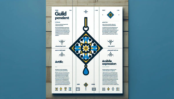 Minimalistischer stilisierter Zunft Anhänger als blaue Vektorgrafik mit gelbem Akzent auf weißem Hintergrund in minimalistischem Flat-Design