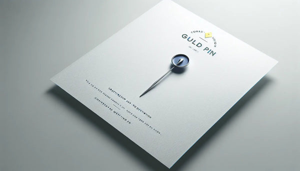 Zunft Anstecker aus Edelstahl als klare Vektorgrafik auf hellem Hintergrund mit Text zu handwerklichem Koennen